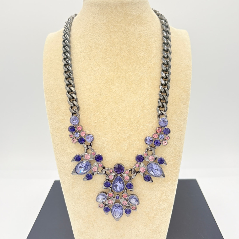 Givenchy Gunmetal Statement Necklace Plum Lavender Stones Toggle Clasp Signed